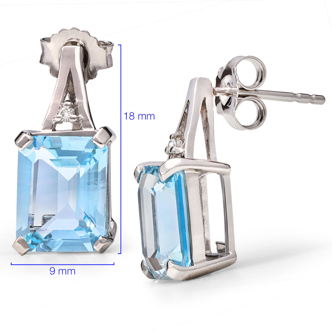 Par de Brinco em Prata 925 com Topázios Sky Blue e Topázios Brancos