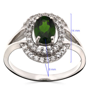 Anel em Prata 925 Com Cromo Diopside e Topázios Brancos