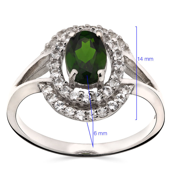 Anel em Prata 925 Com Cromo Diopside e Topázios Brancos
