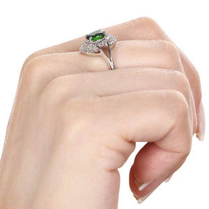 Anel em Prata 925 Com Cromo Diopside e Topázios Brancos