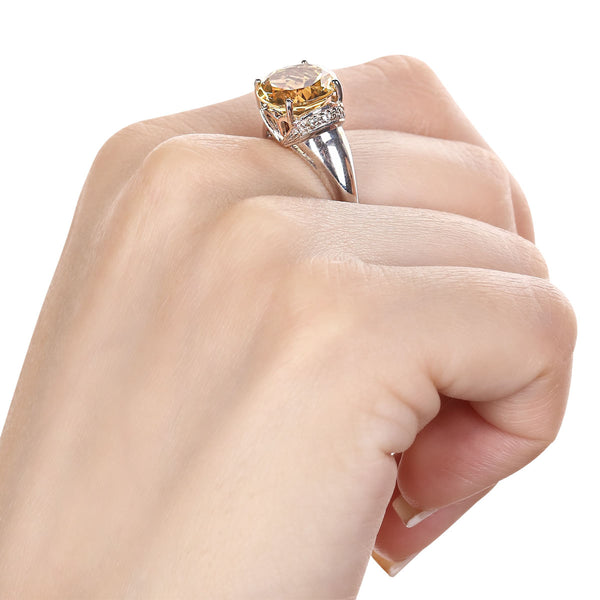 Anel em Prata 925 Com Quartzo Champagne Oval e Topázio Branco