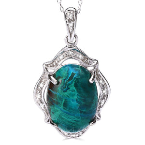 Pingente em Prata 925 Crisocola Cabuchon e Diamantes