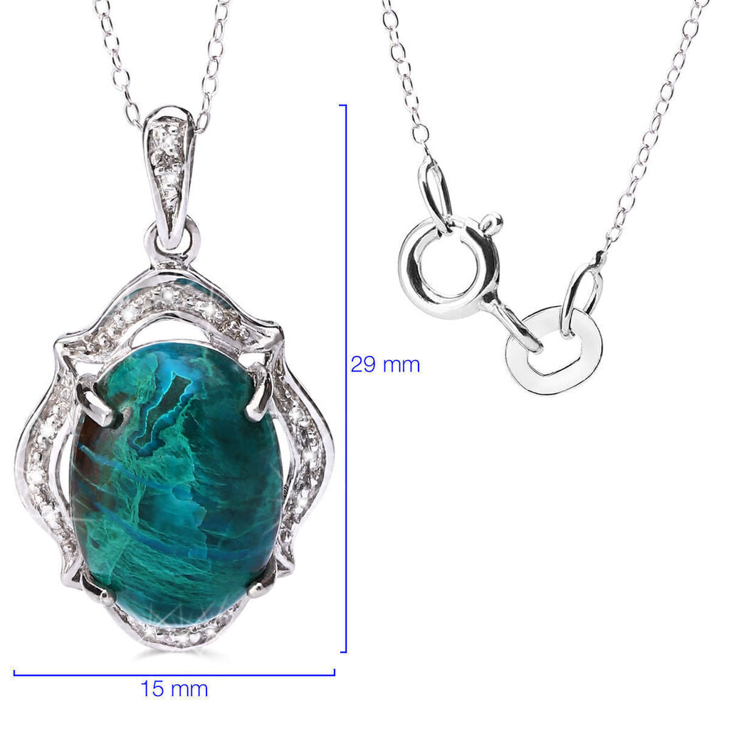 Pingente em Prata 925 Crisocola Cabuchon e Diamantes