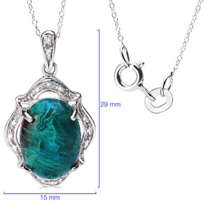 Pingente em Prata 925 Crisocola Cabuchon e Diamantes