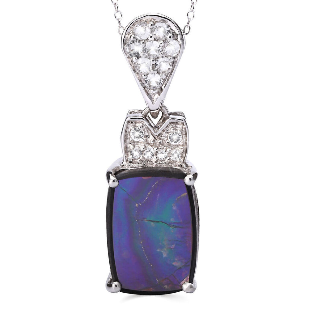 Pingente em Prata 925 com Ammolite Retangular e Topazios Brancos Aprox. 4,75 cts