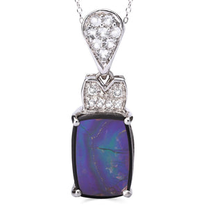 Pingente em Prata 925 com Ammolite Retangular e Topazios Brancos Aprox. 4,75 cts