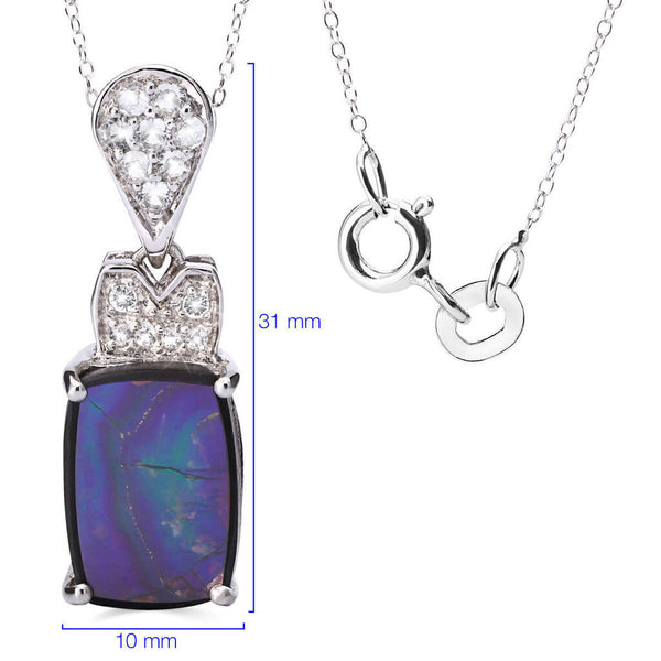 Pingente em Prata 925 com Ammolite Retangular e Topazios Brancos Aprox. 4,75 cts