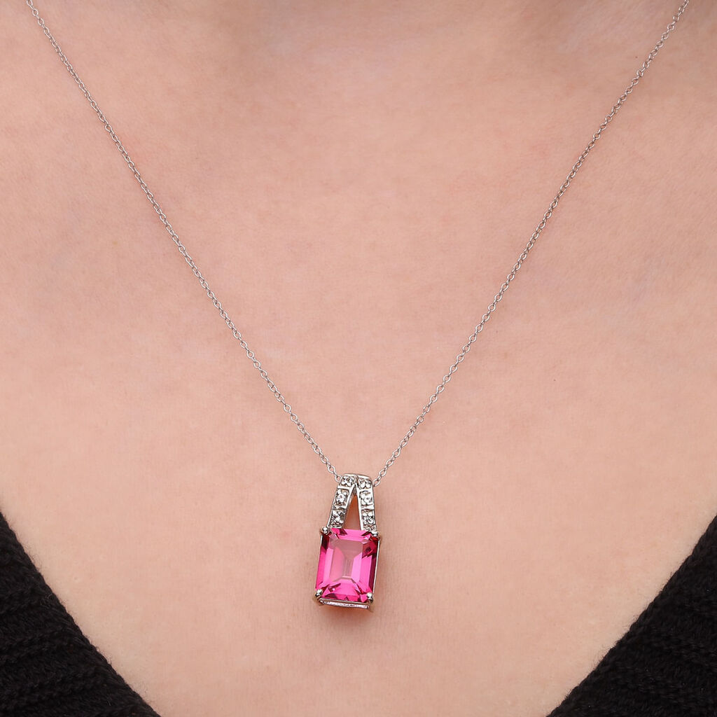 Pingente em Prata 925 com Topázio Flamingo e Topázio Branco