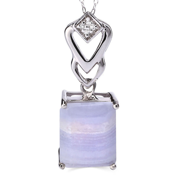 Pingente em Prata 925 com Agata Azul Aprox. 3,26 cts e Topazios Brancos