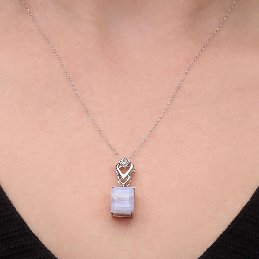 Pingente em Prata 925 com Agata Azul Aprox. 3,26 cts e Topazios Brancos