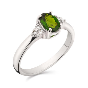 Anel em Prata 925 com Chromediopside e Topázios Brancos