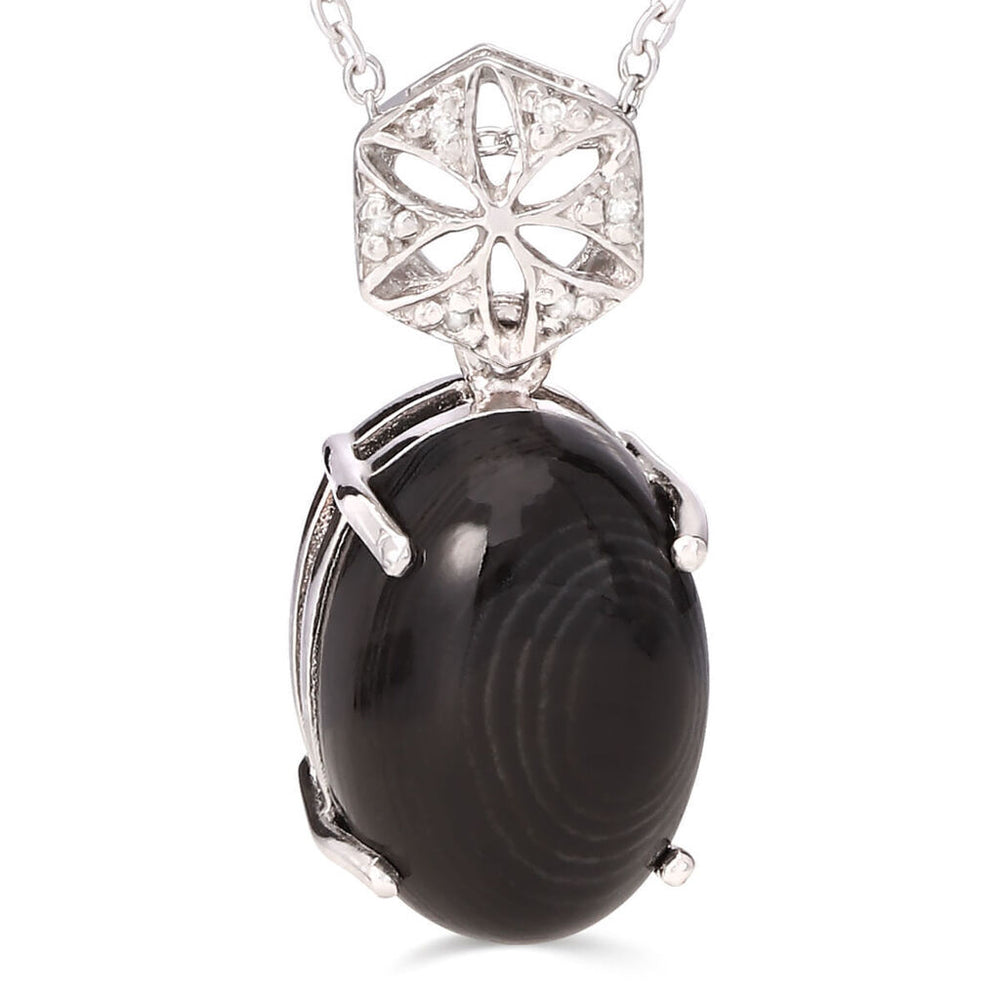 Pingente em Prata 925 com Psilomelane e Diamantes