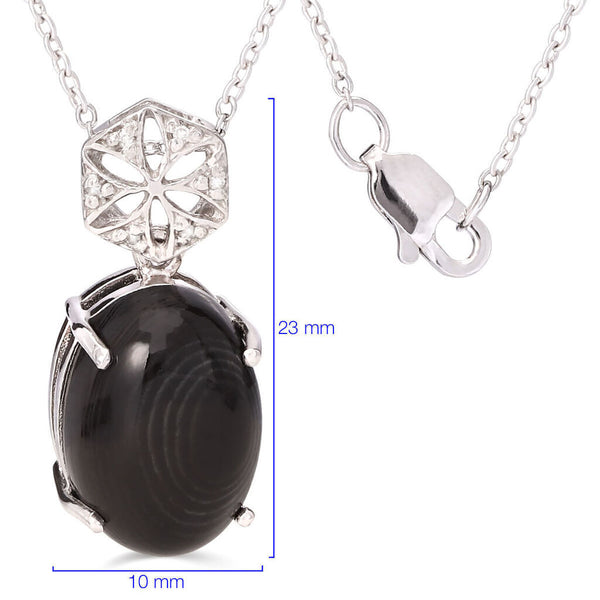 Pingente em Prata 925 com Psilomelane e Diamantes