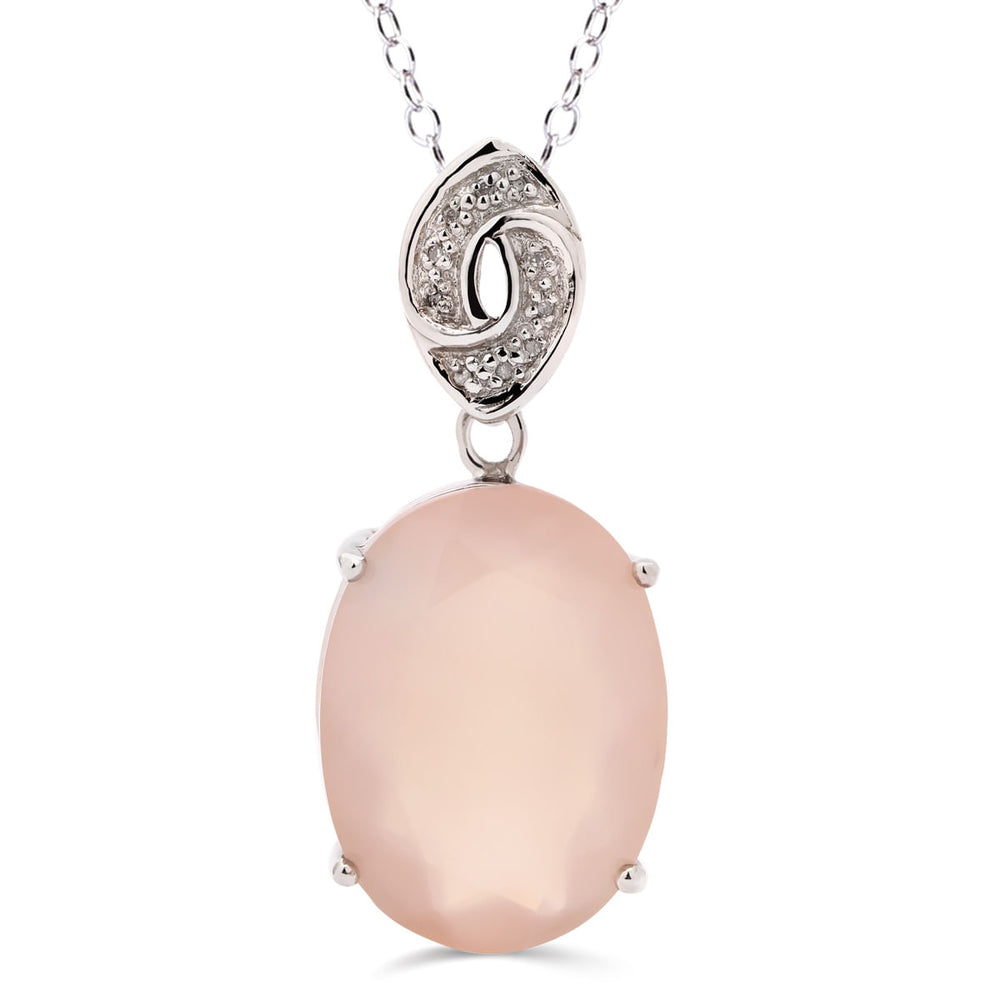 Pingente em Prata 925 com Calcedônia Rosa Oval  e Diamante