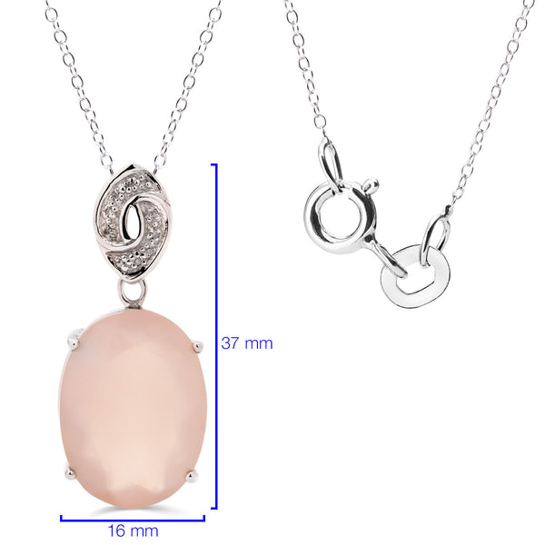 Pingente em Prata 925 com Calcedônia Rosa Oval  e Diamante