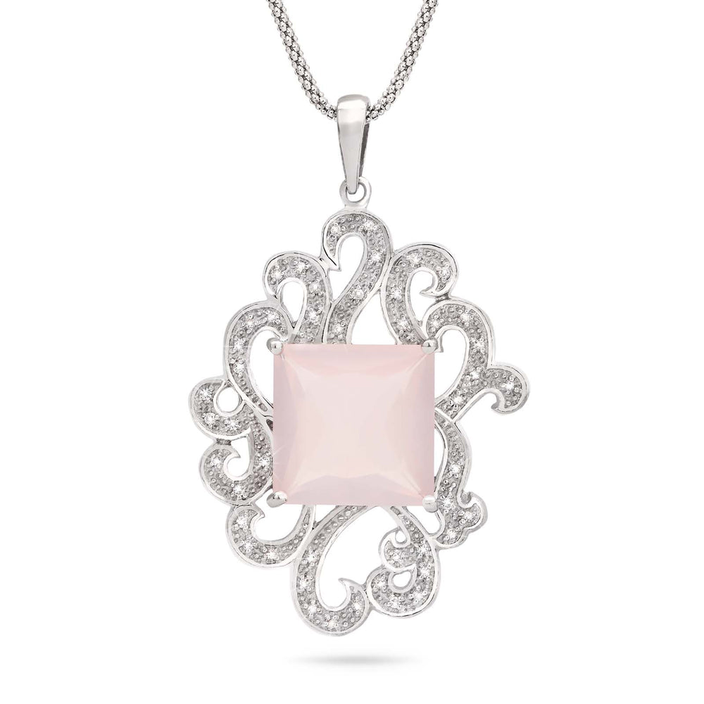 Pingente em Prata 925 com Quartzo Rose e Topazios Brancos