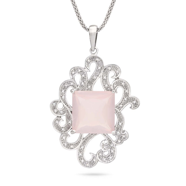Pingente em Prata 925 com Quartzo Rose e Topazios Brancos