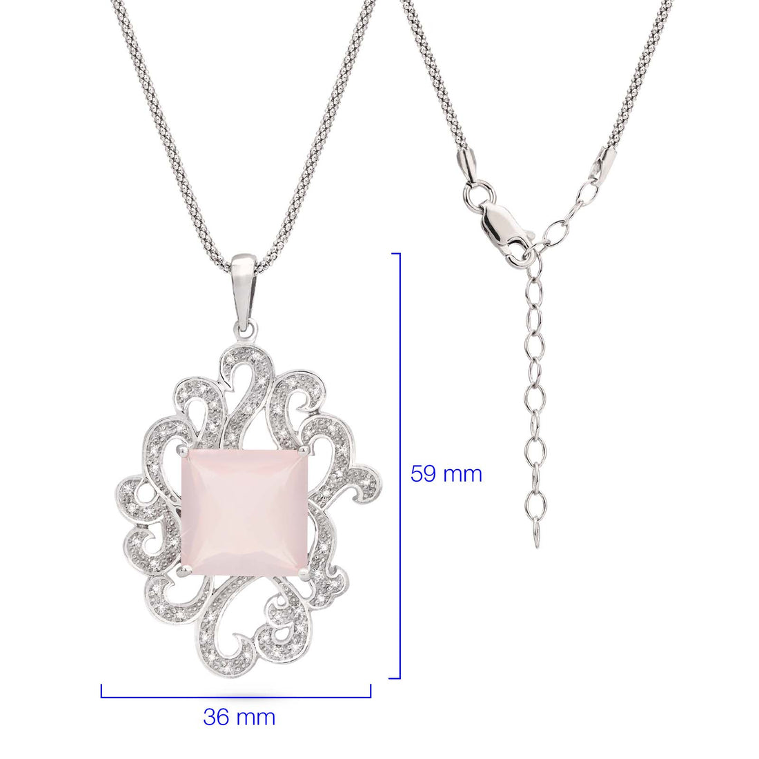 Pingente em Prata 925 com Quartzo Rose e Topazios Brancos