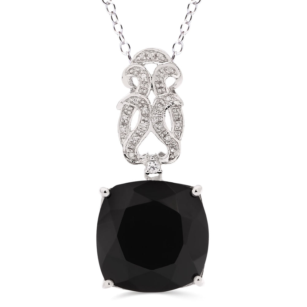 Pingente em Prata 925 com Ônix, Topazio Branco e Diamante
