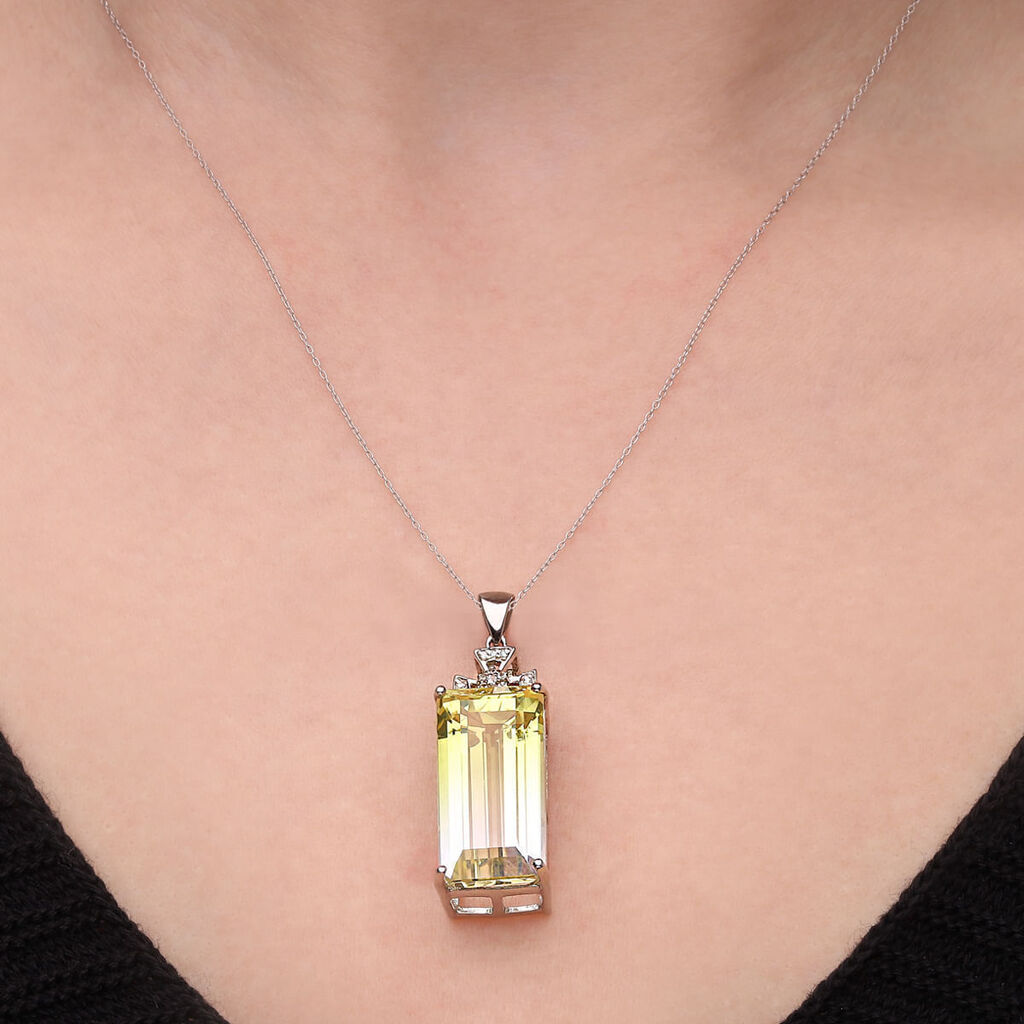 Pingente em Prata 925 com Citrino Bi Colour, Topázio Branco e Diamante