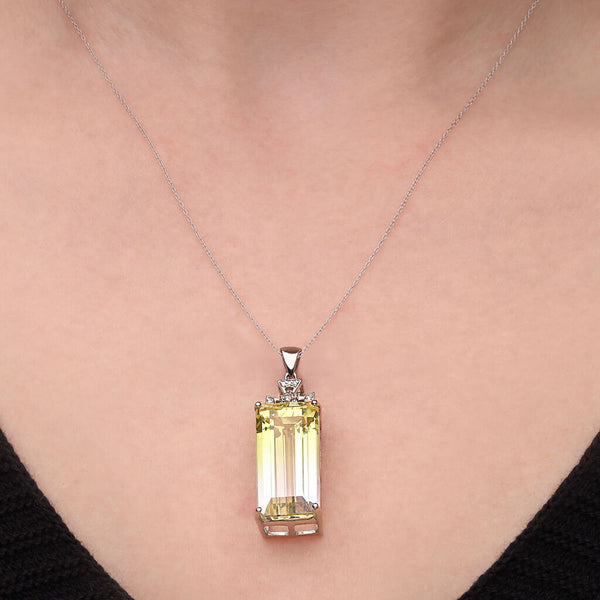 Pingente em Prata 925 com Citrino Bi Colour, Topázio Branco e Diamante
