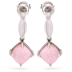 Par de Brinco em Prata  com Quartzo Glitter Rosa e Topázio Branco