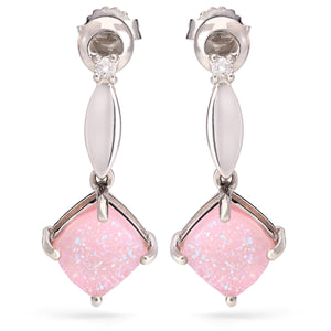 Par de Brinco em Prata  com Quartzo Glitter Rosa e Topázio Branco