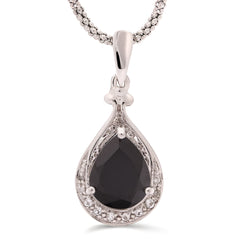 Pingente Gota com Black Spinel e Topázio Branco ,Diamantes  Prata