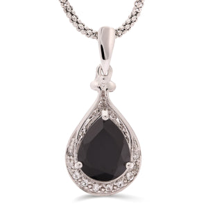 Pingente Gota com Black Spinel e Topázio Branco ,Diamantes  Prata