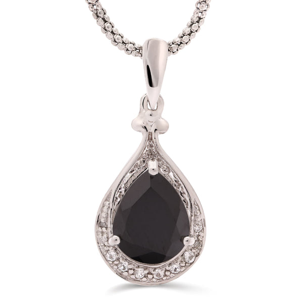 Pingente Gota com Black Spinel e Topázio Branco ,Diamantes  Prata