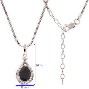 Pingente Gota com Black Spinel e Topázio Branco ,Diamantes  Prata