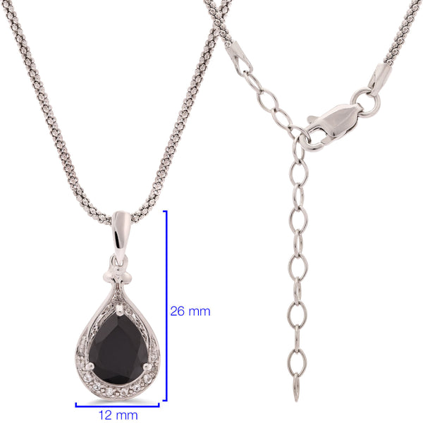 Pingente Gota com Black Spinel e Topázio Branco ,Diamantes  Prata