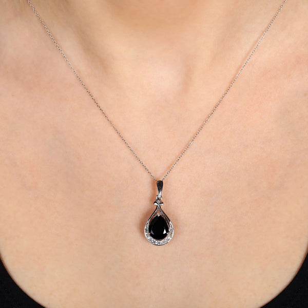 Pingente Gota com Black Spinel e Topázio Branco ,Diamantes  Prata