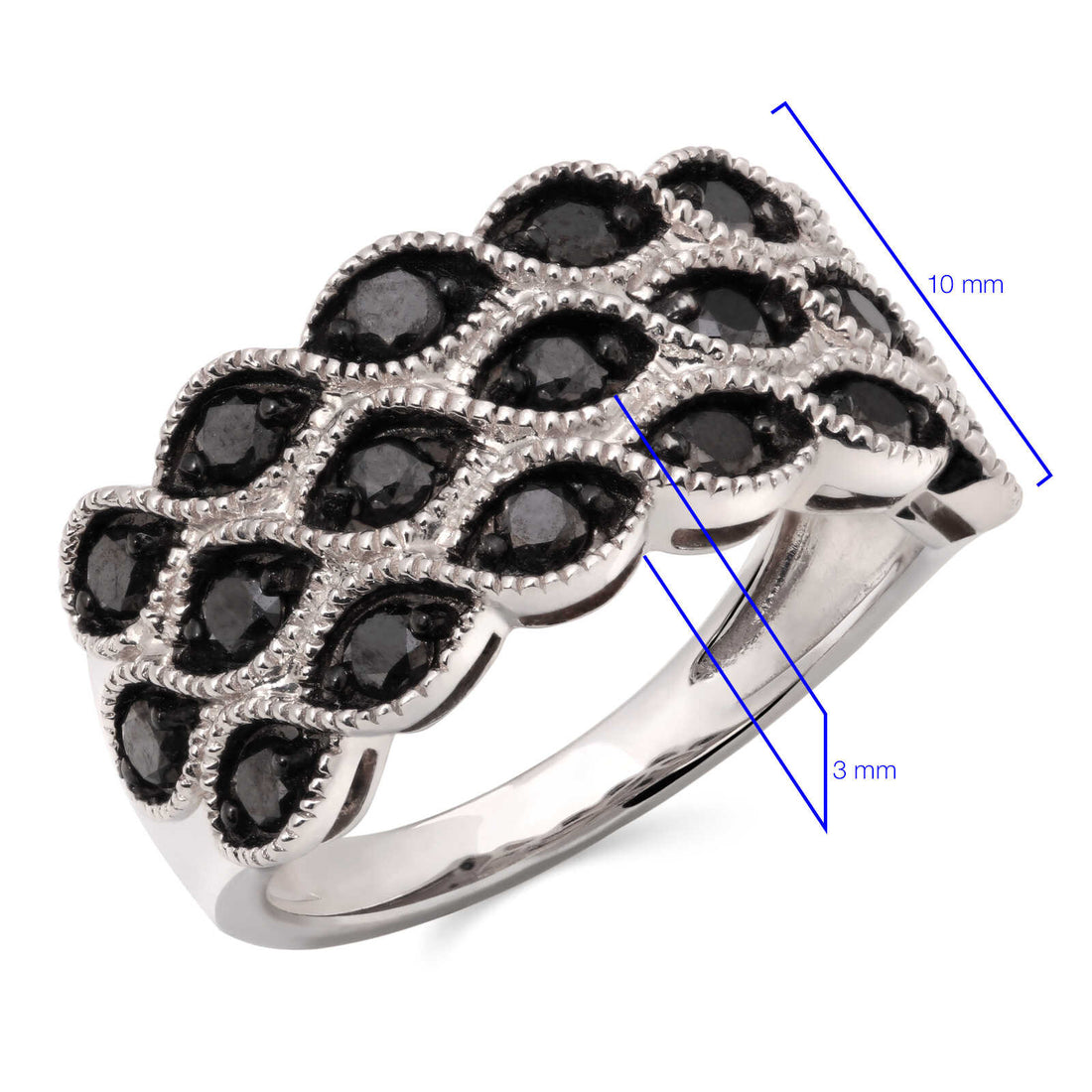 Meia Aliança em Prata 925 com Diamantes Negros