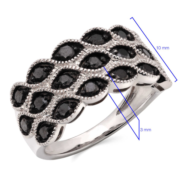 Meia Aliança em Prata 925 com Diamantes Negros