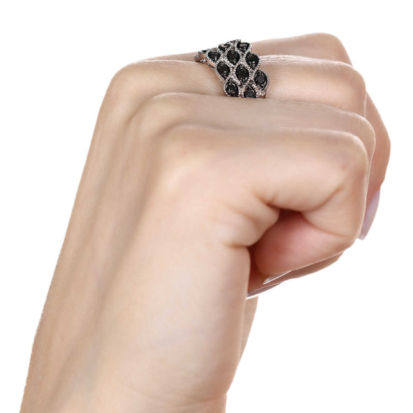 Meia Aliança em Prata 925 com Diamantes Negros
