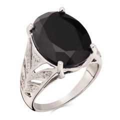 Anel em Prata 925 com Black Spinel e Diamantes