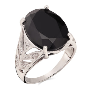 Anel em Prata 925 com Black Spinel e Diamantes