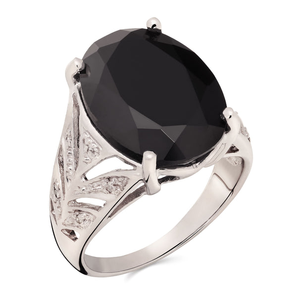 Anel em Prata 925 com Black Spinel e Diamantes