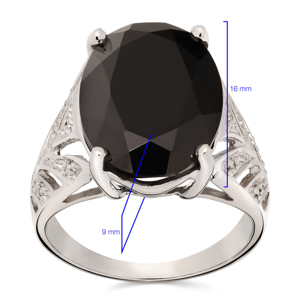 Anel em Prata 925 com Black Spinel e Diamantes