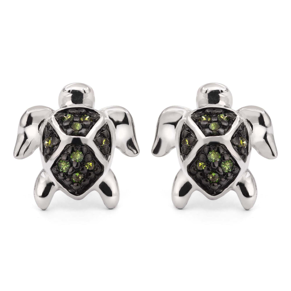 Par de Brinco em Prata 925 Tartaruga com Diamantes Verdes