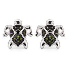 Par de Brinco em Prata 925 Tartaruga com Diamantes Verdes