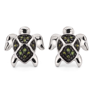 Par de Brinco em Prata 925 Tartaruga com Diamantes Verdes