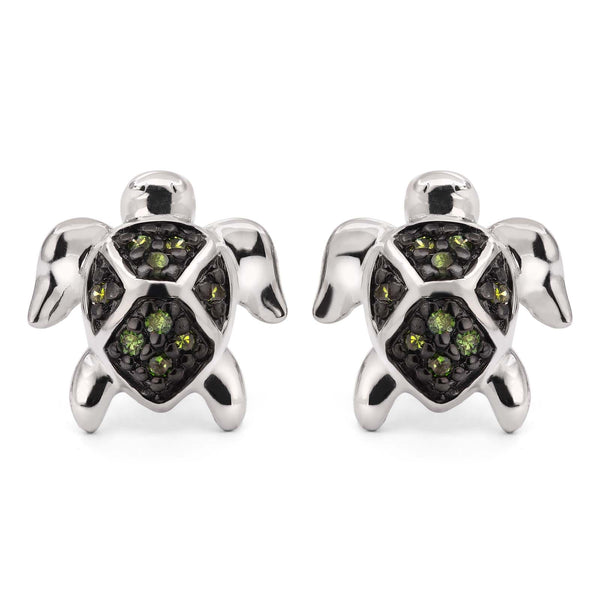 Par de Brinco em Prata 925 Tartaruga com Diamantes Verdes