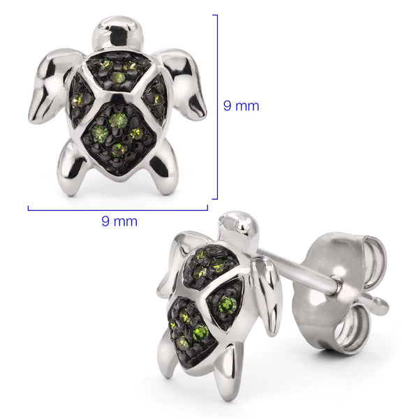 Par de Brinco em Prata 925 Tartaruga com Diamantes Verdes