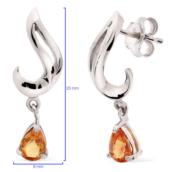 Par de Brinco em Prata 925 com Safira Laranja Gota