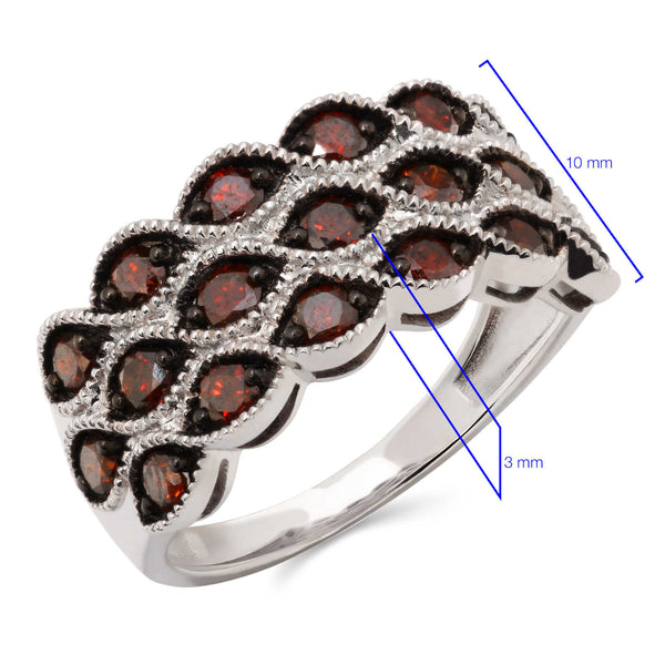 Meia Aliança de Prata com Diamantes Vermelhos Aprox. 1 ct