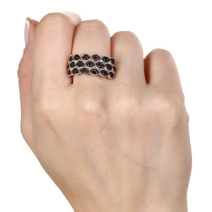 Meia Aliança de Prata com Diamantes Vermelhos Aprox. 1 ct