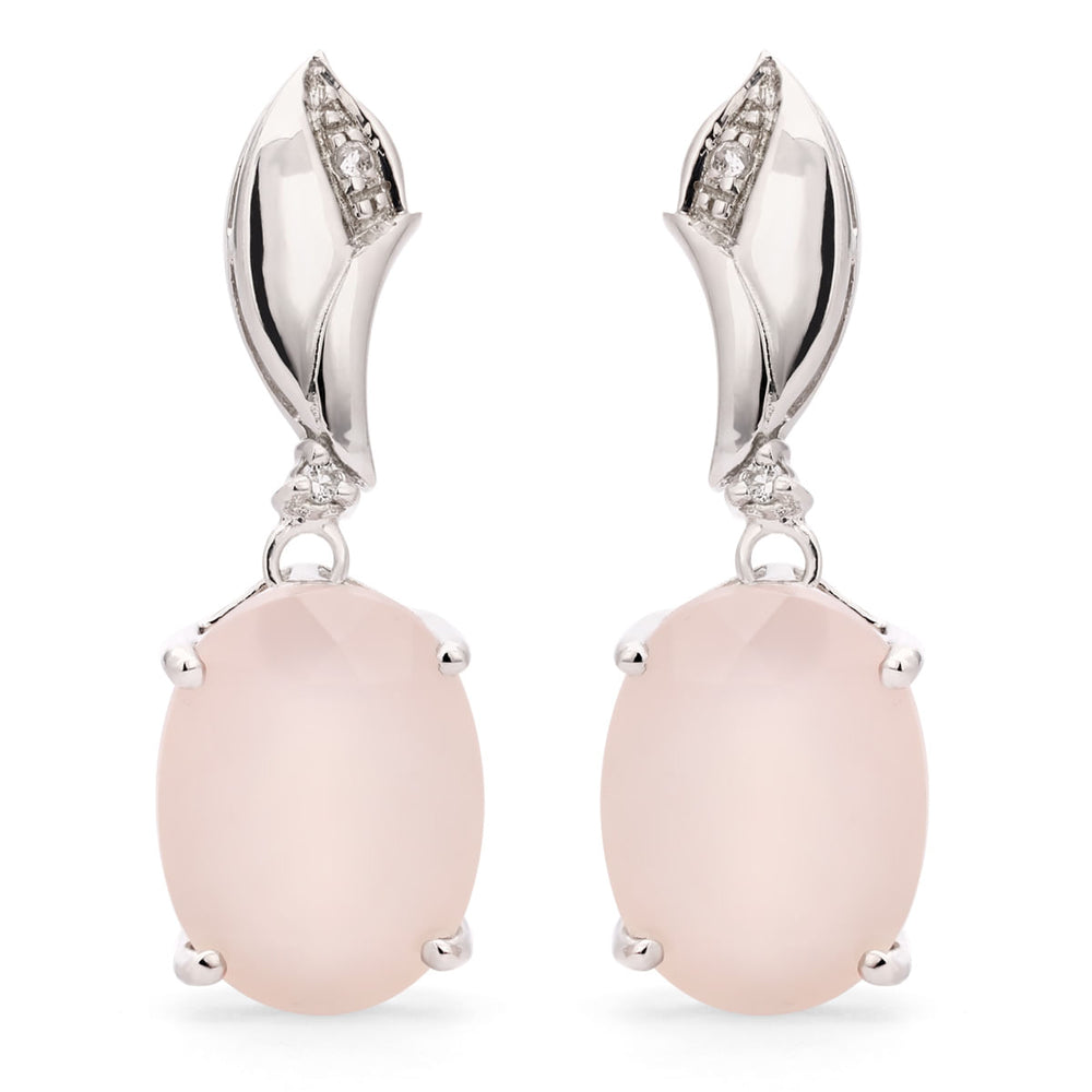 Par de Brinco em Prata 925 Com Calcedônia Rosa Oval