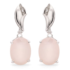 Par de Brinco em Prata 925 Com Calcedônia Rosa Oval